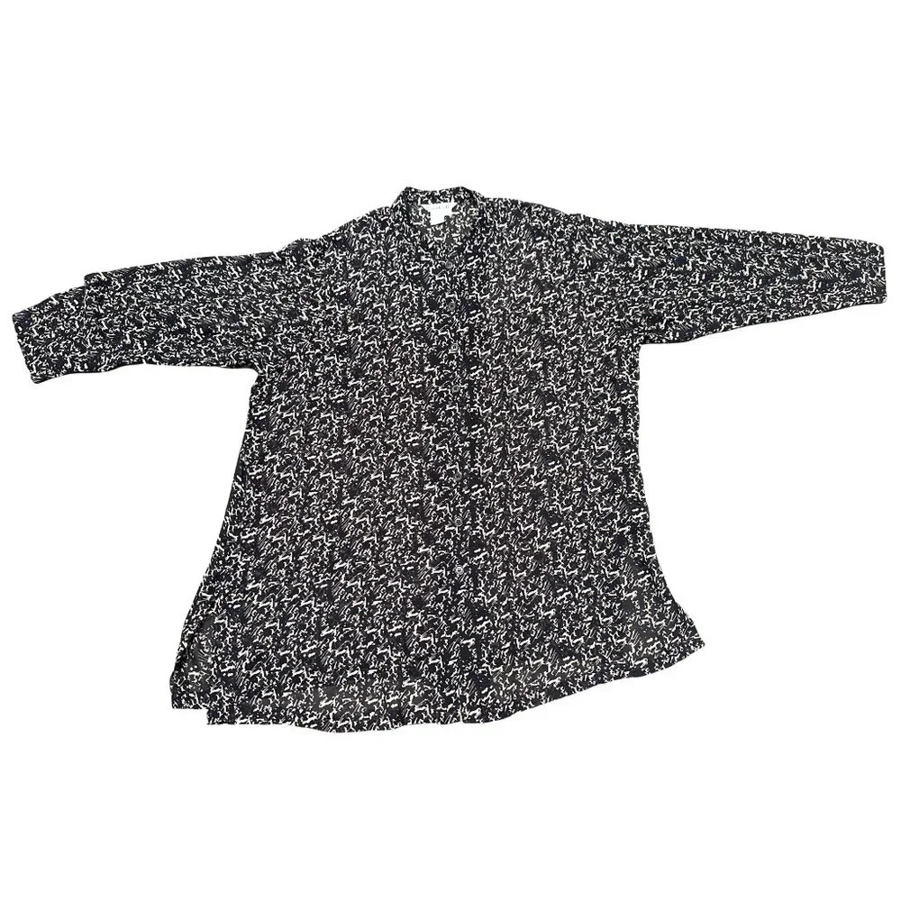 WinterSilks Size 2X Vintage Black Silk Top Sheer Abstract Print Euro Streetcore - Picture 9 of 9